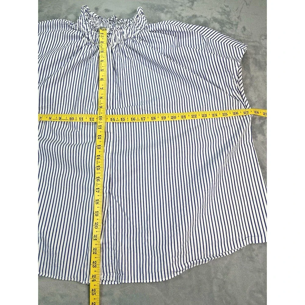 Pomander Place NWOT blue striped womens short sleeve blouse sz XL quiet luxury - Picture 6 of 8